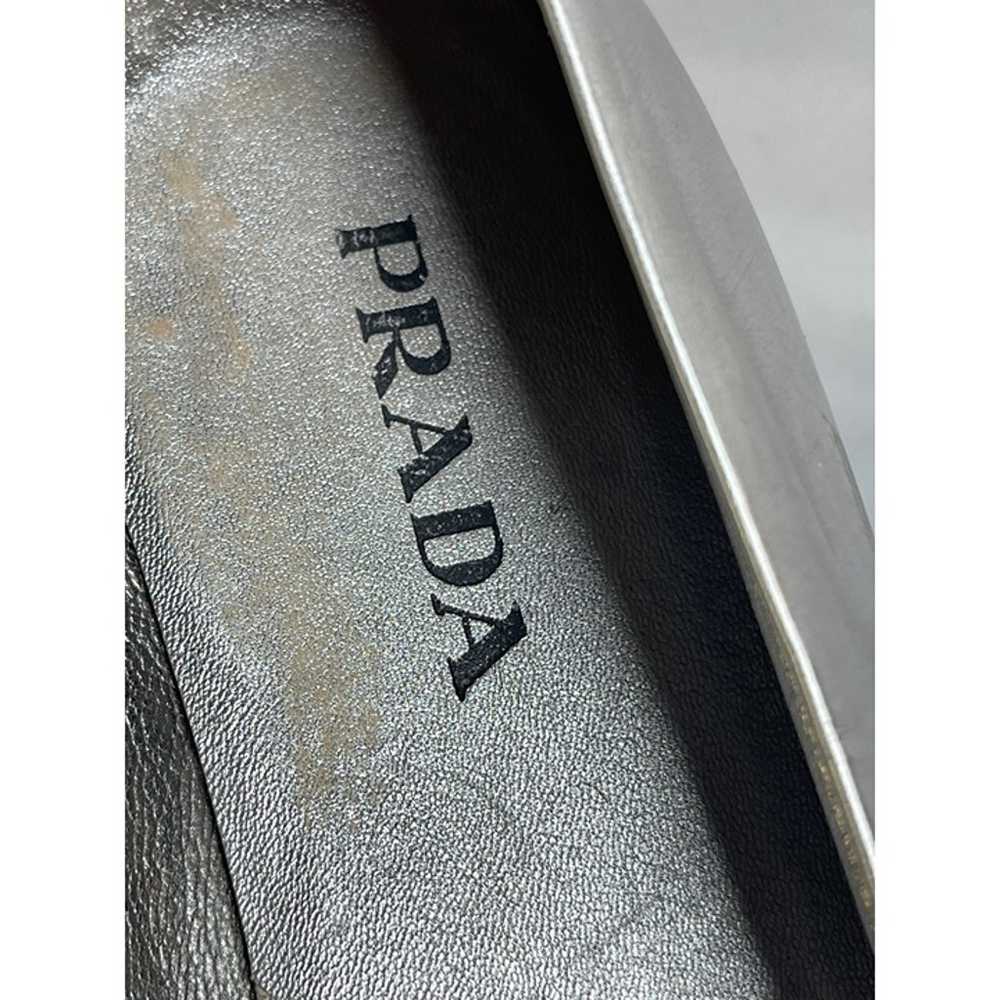 Prada Italy Pointy Mary Jane Silver Flats Leather… - image 8