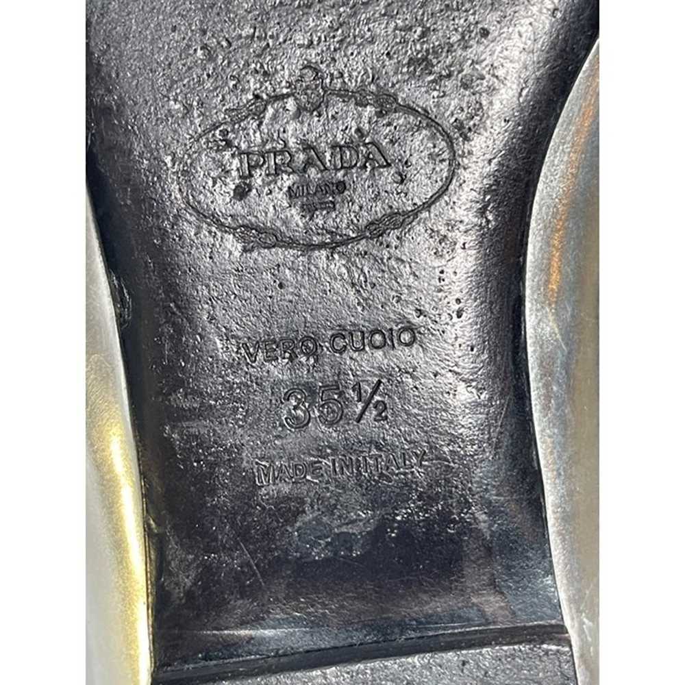 Prada Italy Pointy Mary Jane Silver Flats Leather… - image 9
