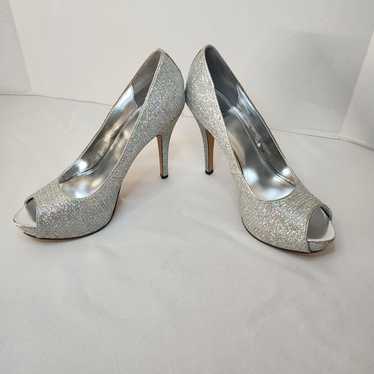 Silver Sequins Glitter 5" Silletto Heels Open Toe… - image 1