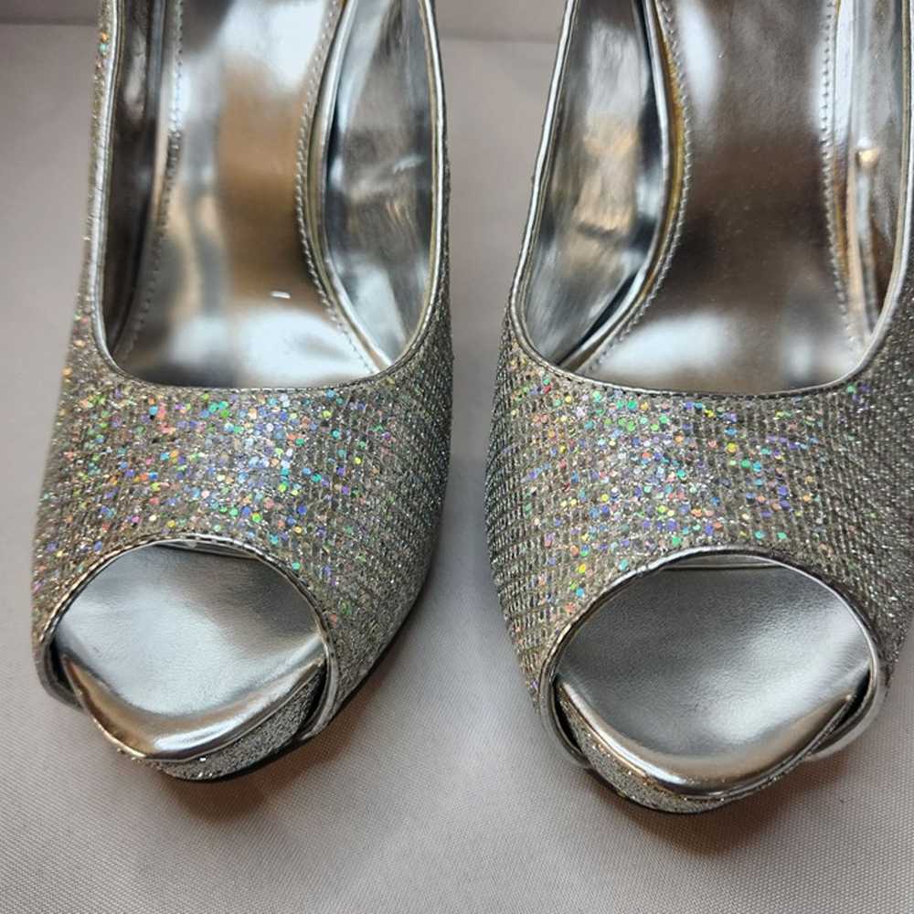 Silver Sequins Glitter 5" Silletto Heels Open Toe… - image 3