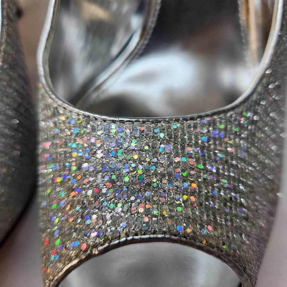 Silver Sequins Glitter 5" Silletto Heels Open Toe… - image 9
