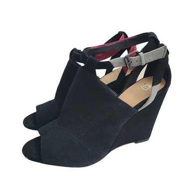 Joe’s Suede Leather Peep Toe Ankle Strap Wedge Boo