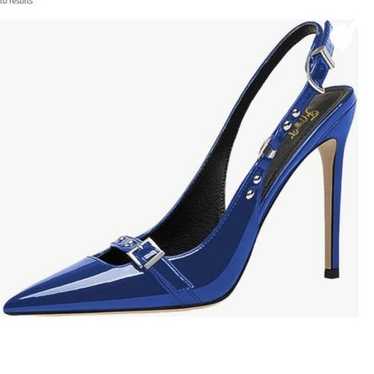 FOWT Blue Rivet Studded Pointed Toe Stiletto High 