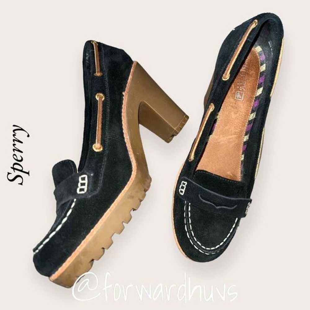 Sperry Darlington Black Suede 4” Block Heel Shoes… - image 1