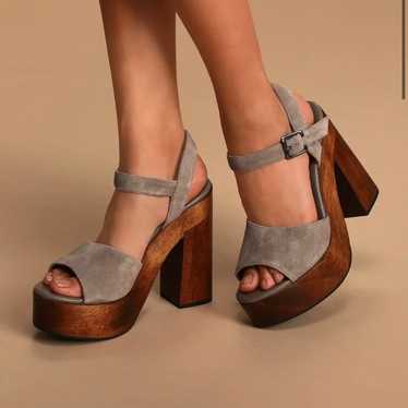 Lulu’s Lolita Grey Suede Wooden Platform Heels