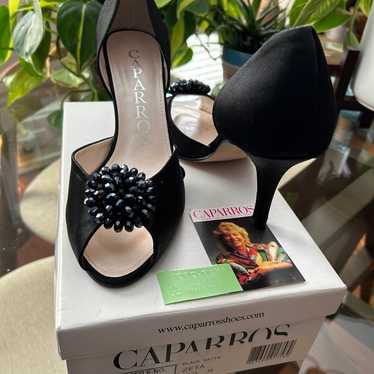 Caparros Zeta Peep-Toe Pumps Black Satin Size 10