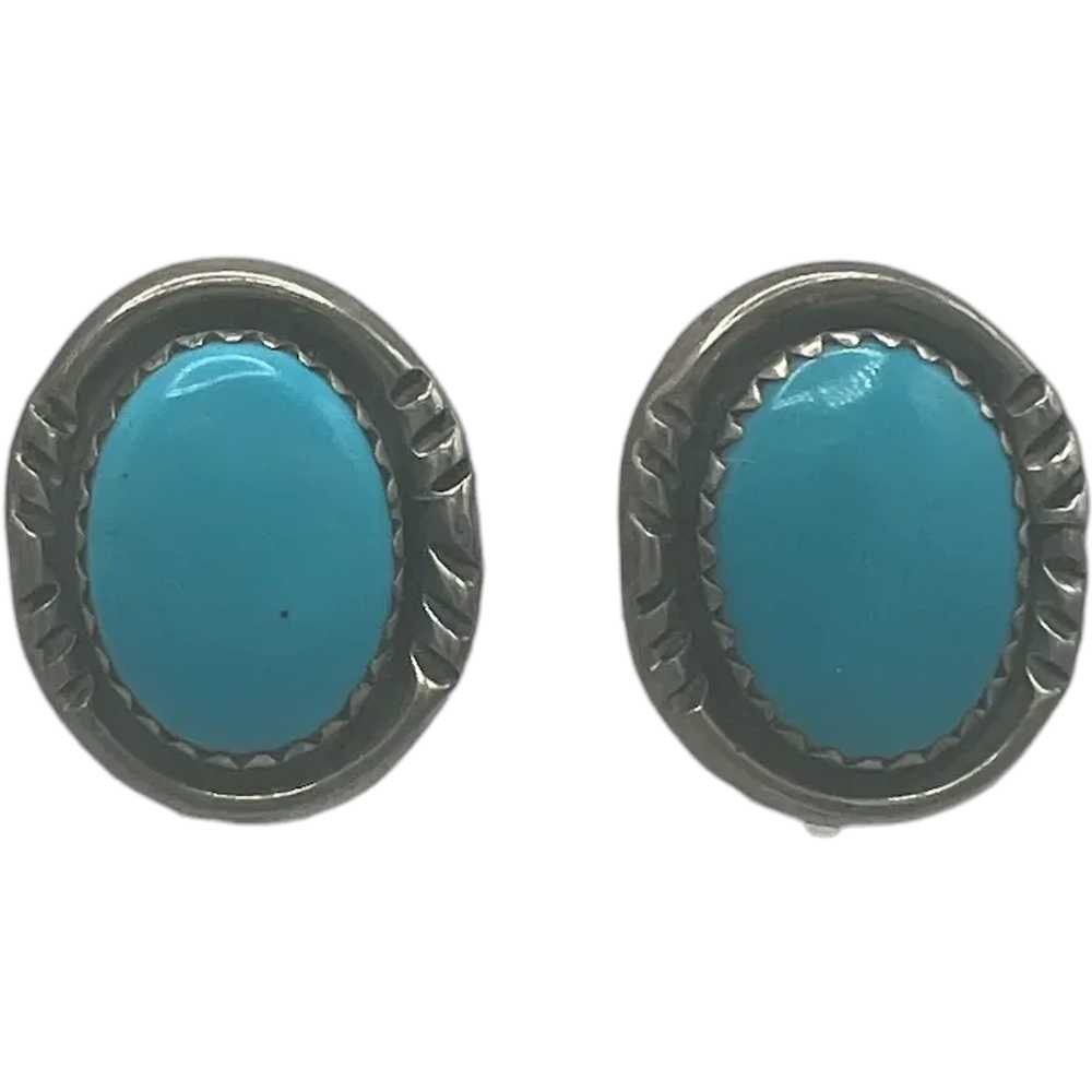 Vintage Sterling Silver Turquoise Clip Earrings - image 1
