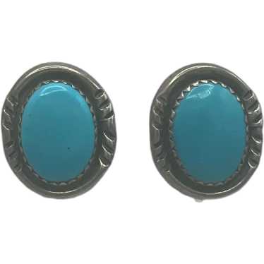 Vintage Sterling Silver Turquoise Clip Earrings - image 1