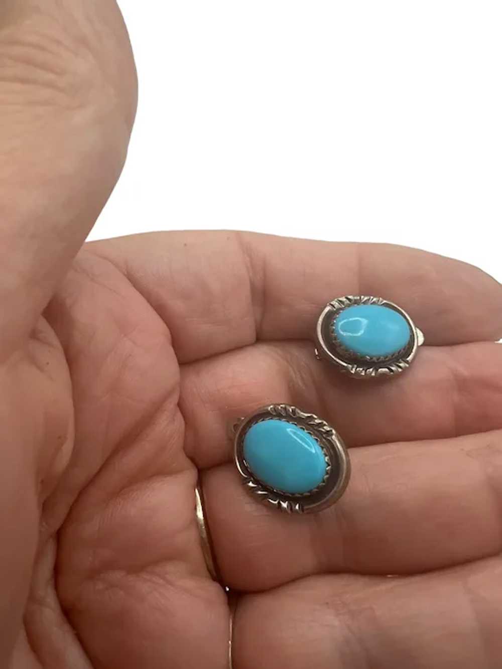 Vintage Sterling Silver Turquoise Clip Earrings - image 2