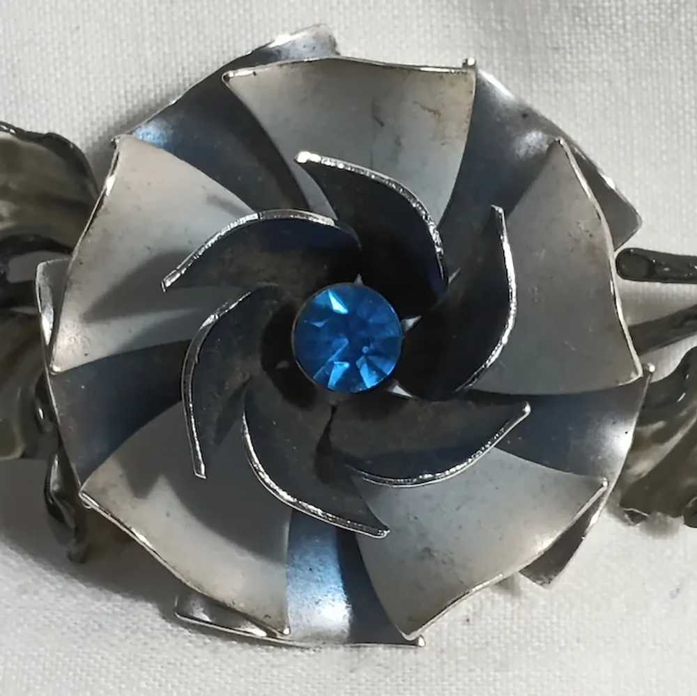Coro enamel rhinestone flower brooch pin gray blue - image 2