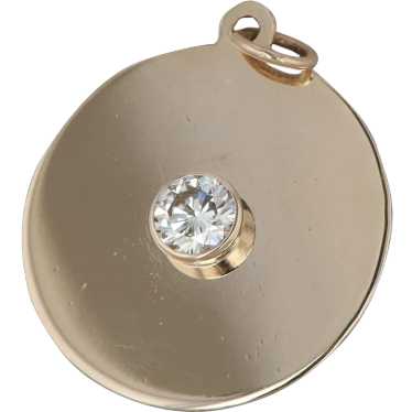 14k Yellow Gold Round Diamond Disc Circle Pendant