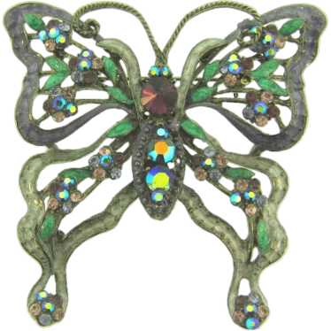 Vintage large rhinestone and enamel butterfly Broo