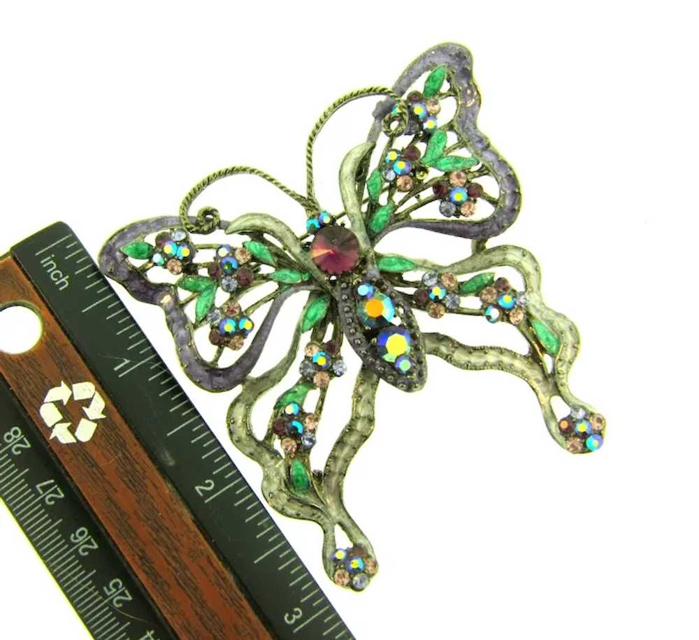 Vintage large rhinestone and enamel butterfly Bro… - image 3