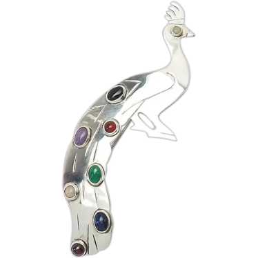 Large Sterling Silver Peacock Pendant on a Leather Co… - Gem Large Sterling Silver Peacock Pendant on a Leather Co… - Gem