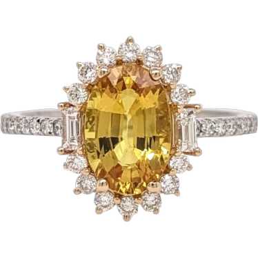 2ct Sunburst Yellow Sapphire Ring w Earth Mined Di