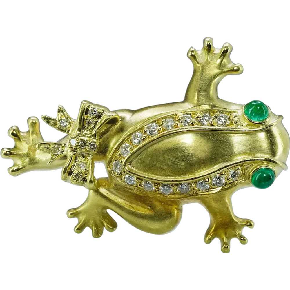 Huge Heavy Vintage 18K Gold Diamond Emerald Frog … - image 1