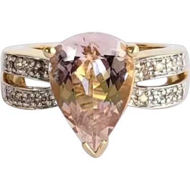 14K Gold Pink Morganite Diamond Statement Ring - image 1
