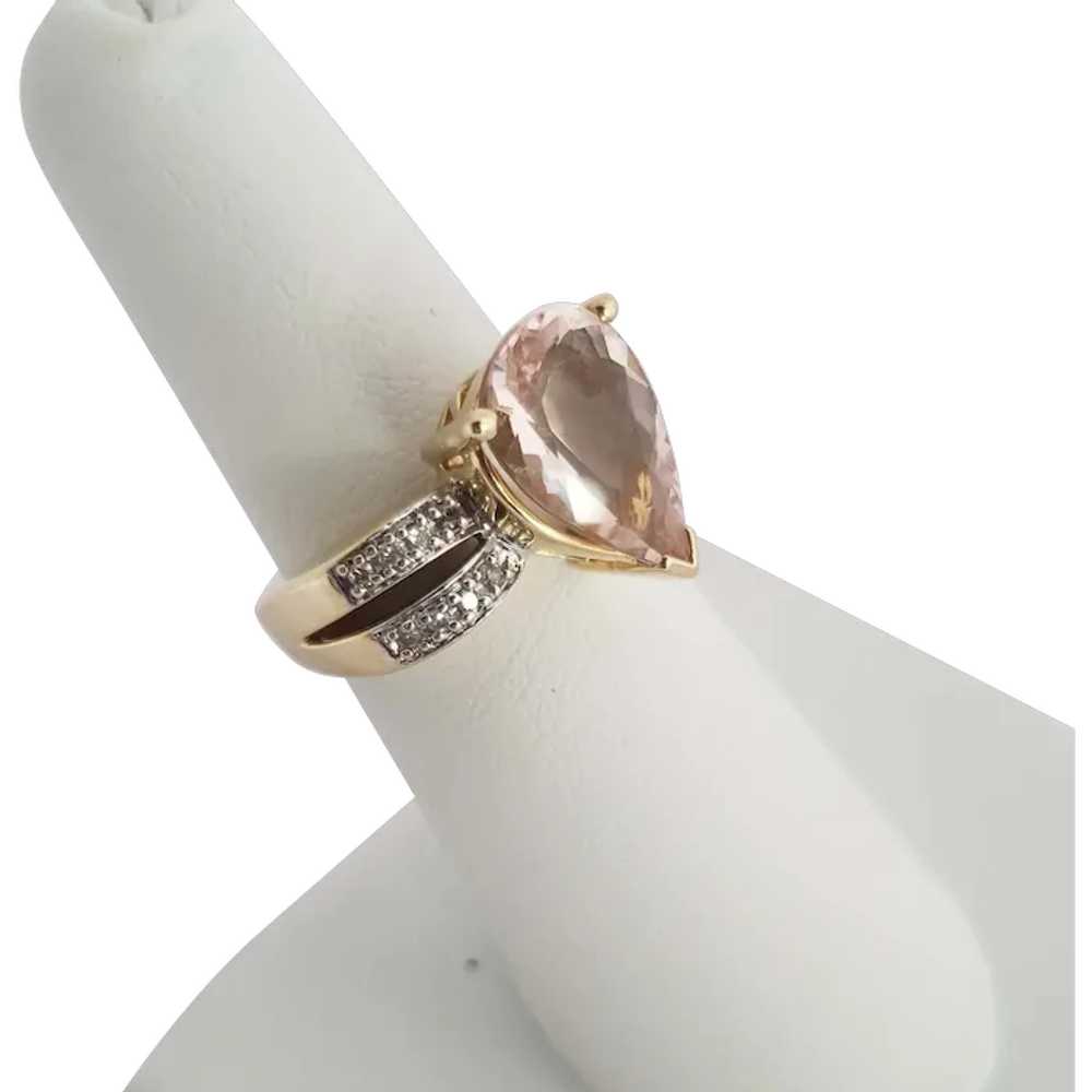 14K Gold Pink Morganite Diamond Statement Ring - image 3