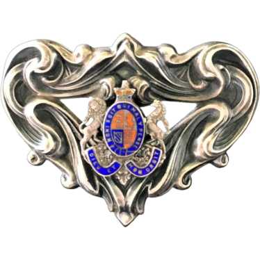 Antique Sterling British Heraldic Brooch Enamel C… - image 1