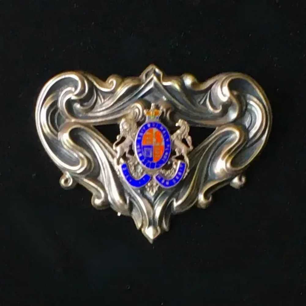 Antique Sterling British Heraldic Brooch Enamel C… - image 2