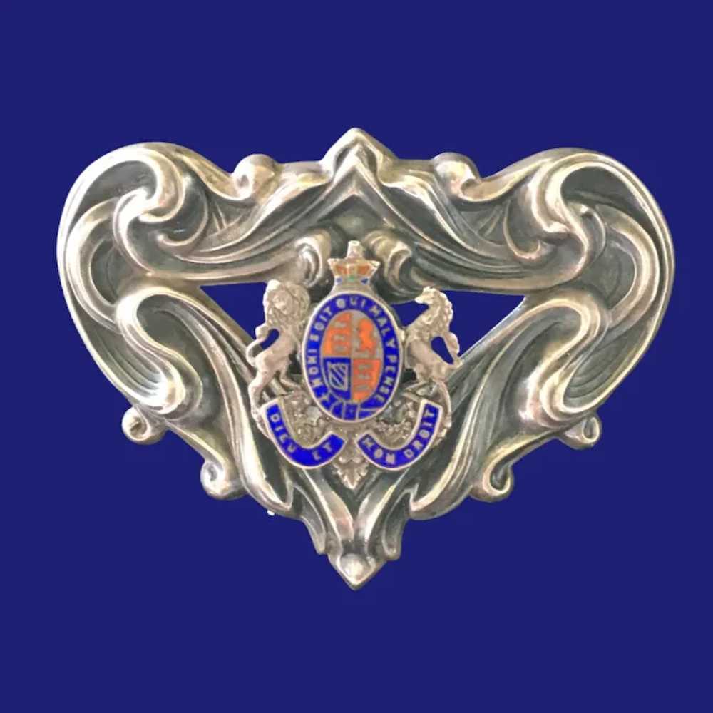 Antique Sterling British Heraldic Brooch Enamel C… - image 3