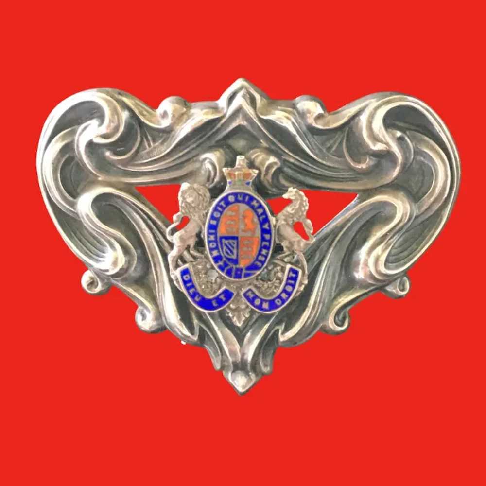 Antique Sterling British Heraldic Brooch Enamel C… - image 4