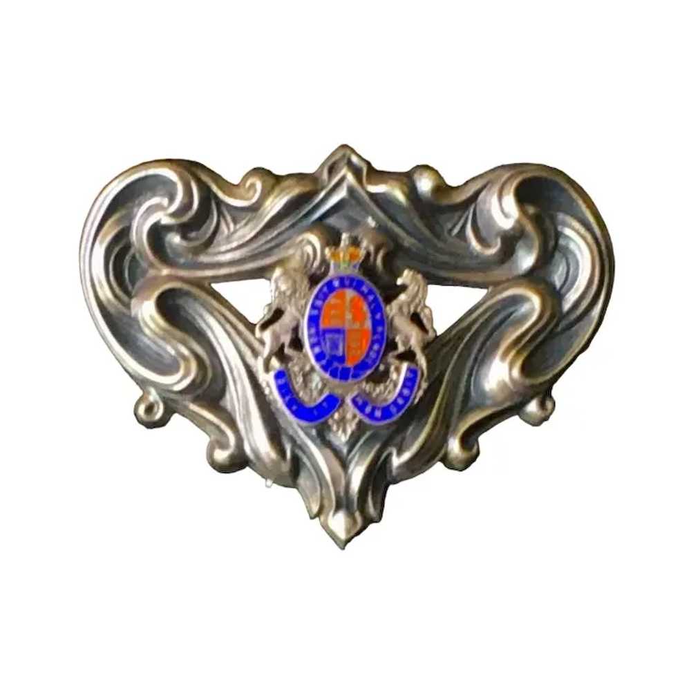 Antique Sterling British Heraldic Brooch Enamel C… - image 5