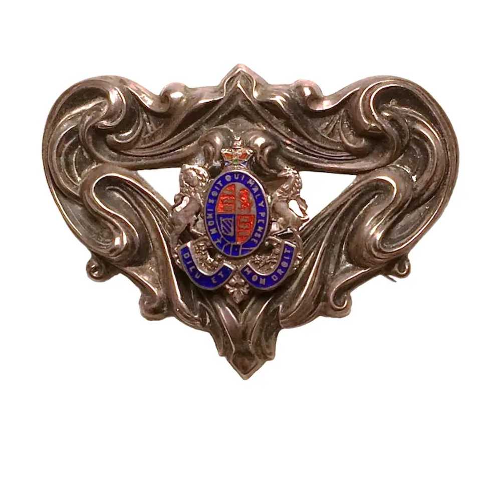 Antique Sterling British Heraldic Brooch Enamel C… - image 6