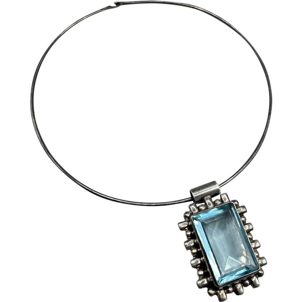 Aqua Blue Topaz Glass Pendant Necklace 925 Sterli… - image 1