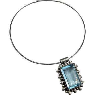 Aqua Blue Topaz Glass Pendant Necklace 925 Sterli… - image 1