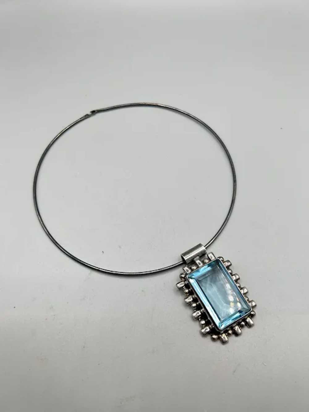 Aqua Blue Topaz Glass Pendant Necklace 925 Sterli… - image 2