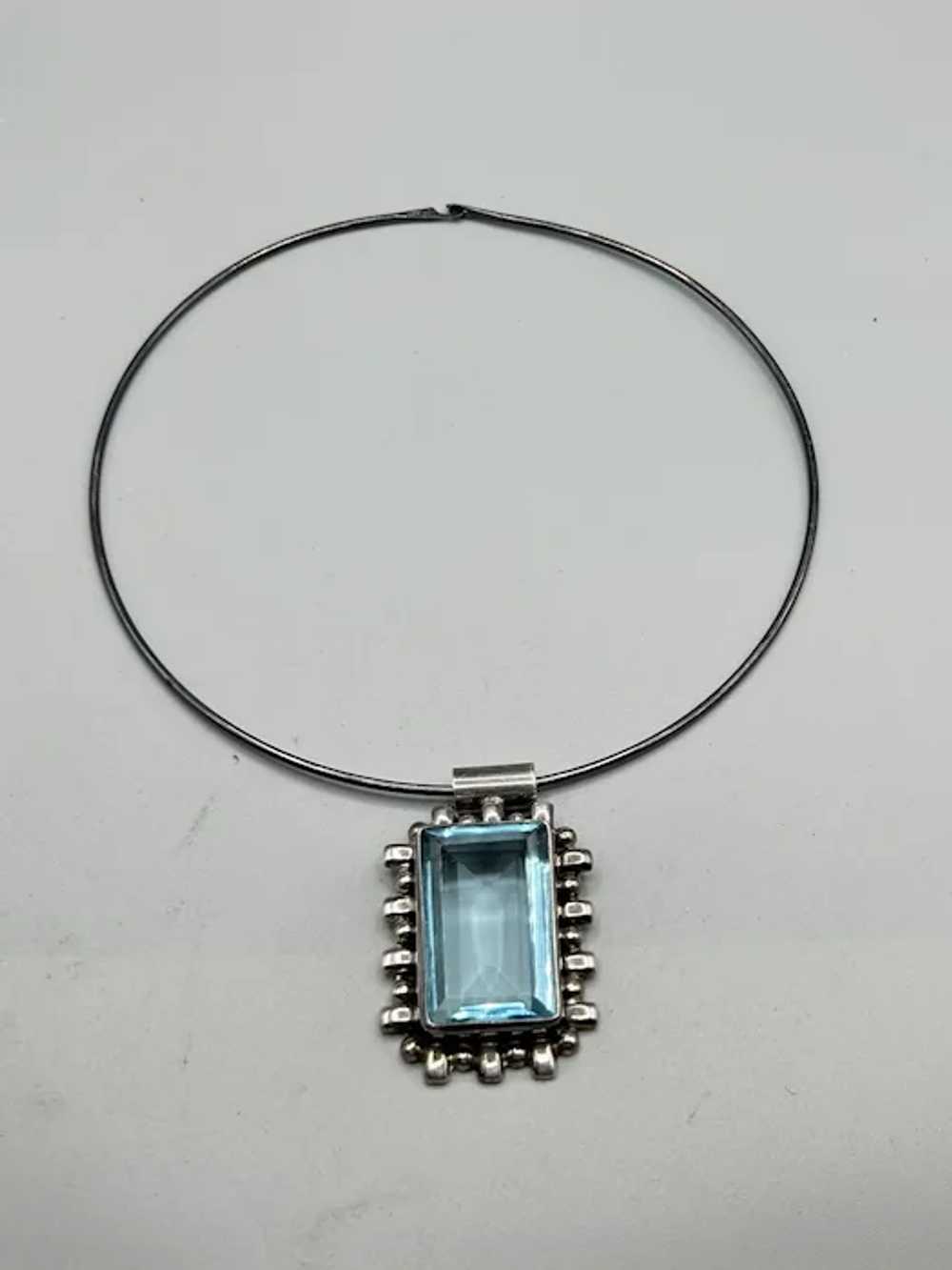 Aqua Blue Topaz Glass Pendant Necklace 925 Sterli… - image 3