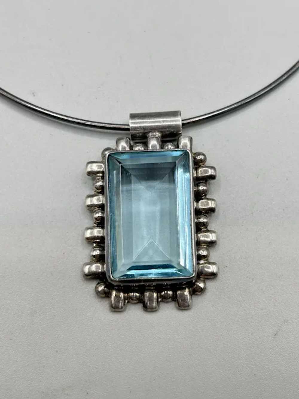 Aqua Blue Topaz Glass Pendant Necklace 925 Sterli… - image 4