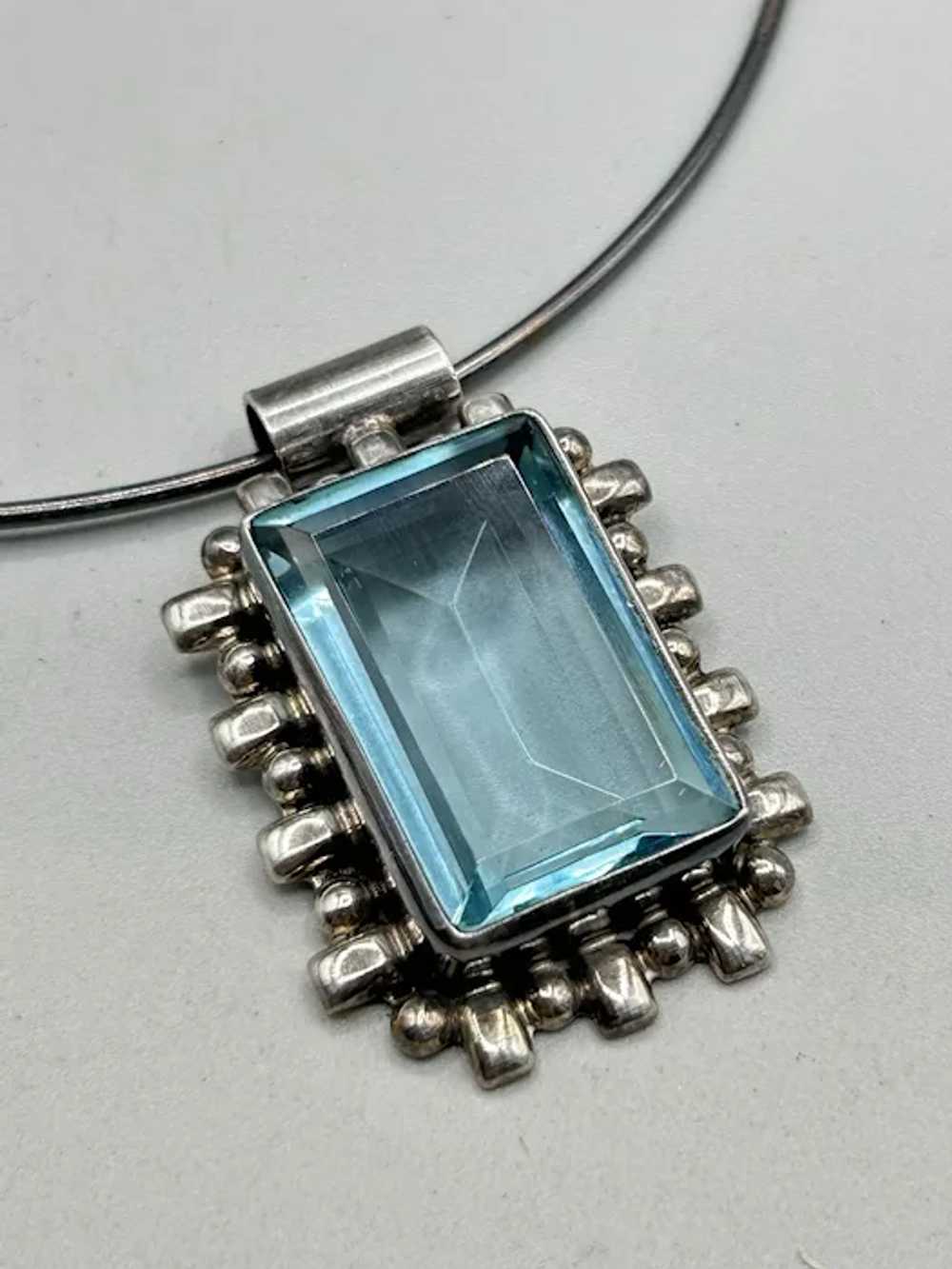 Aqua Blue Topaz Glass Pendant Necklace 925 Sterli… - image 5