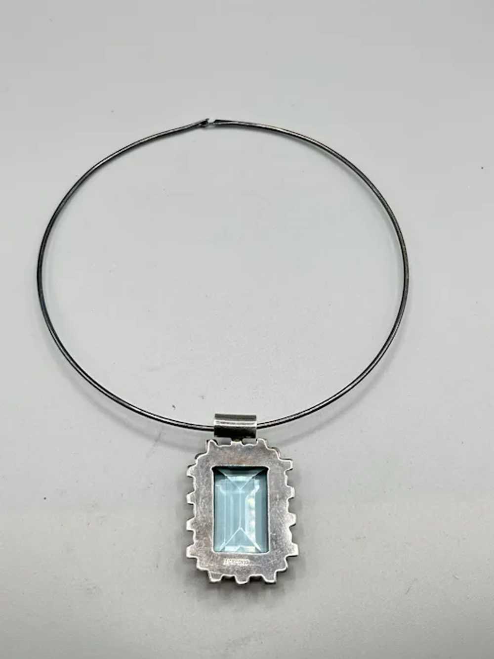 Aqua Blue Topaz Glass Pendant Necklace 925 Sterli… - image 6