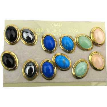 Signed Card of 6 Semi-Precious Stone Gilt Frame E… - image 1