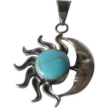 Sterling Silver Mexico Turquoise Sun and Moon Pend