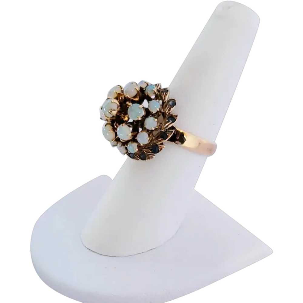 18K Gold Opal Sapphire Princess Ring - image 10