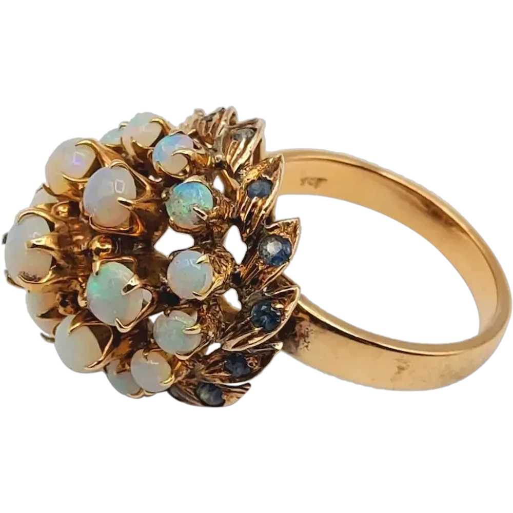 18K Gold Opal Sapphire Princess Ring - image 3