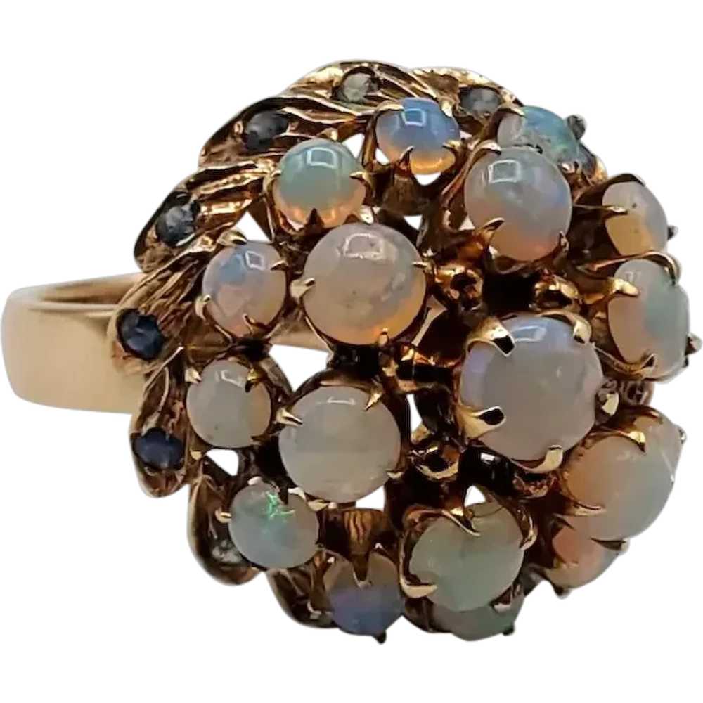 18K Gold Opal Sapphire Princess Ring - image 5