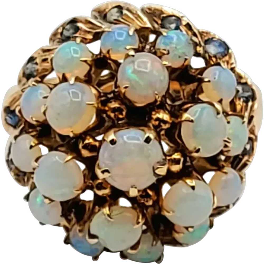 18K Gold Opal Sapphire Princess Ring - image 9