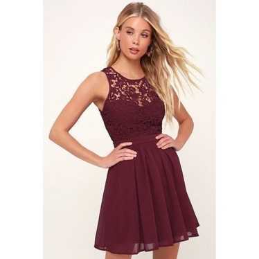 Lulus Romantic Tale Burgundy Lace Skater Dress Si… - image 1