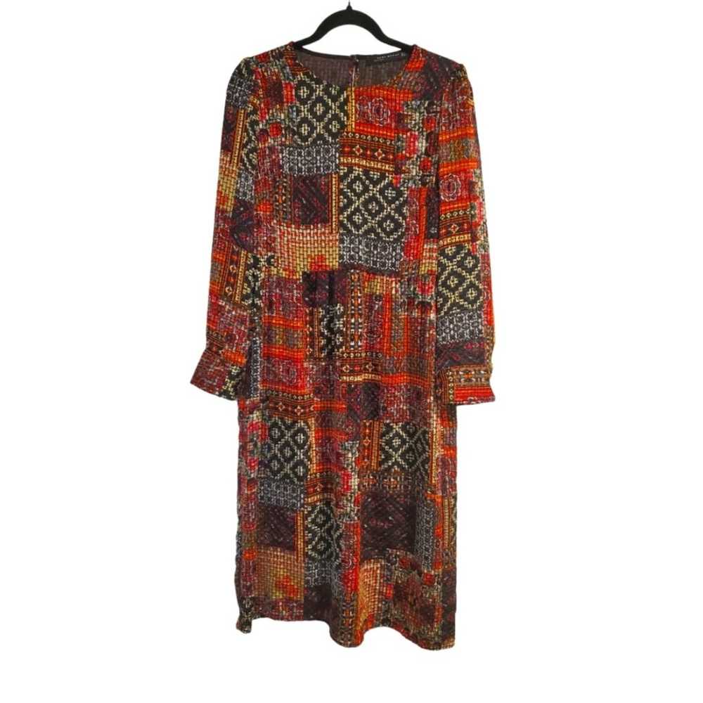 Zara Patchwork Boho Multicolor Burnout Midi Dress… - image 1