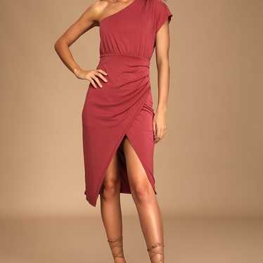 Lulus Raise a Glass Washed Red One-Shoulder Midi … - image 1
