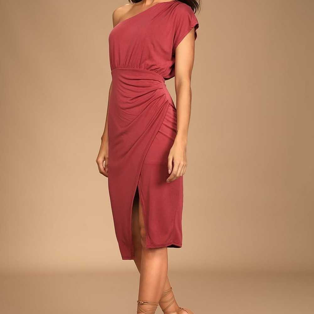 Lulus Raise a Glass Washed Red One-Shoulder Midi … - image 2