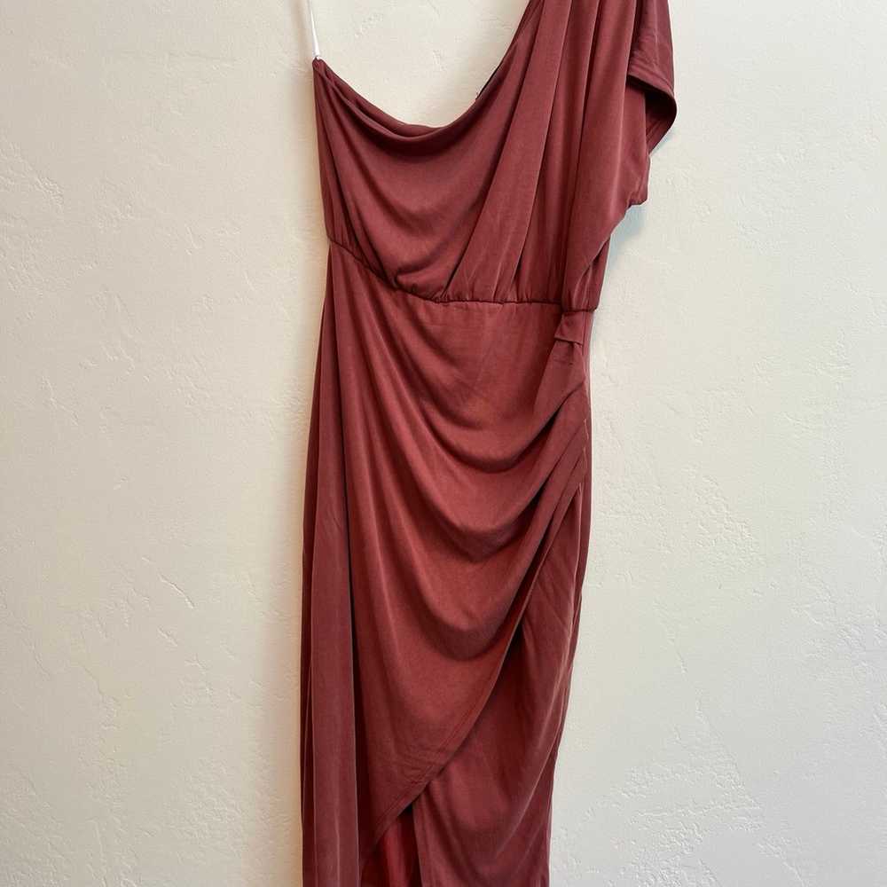 Lulus Raise a Glass Washed Red One-Shoulder Midi … - image 5