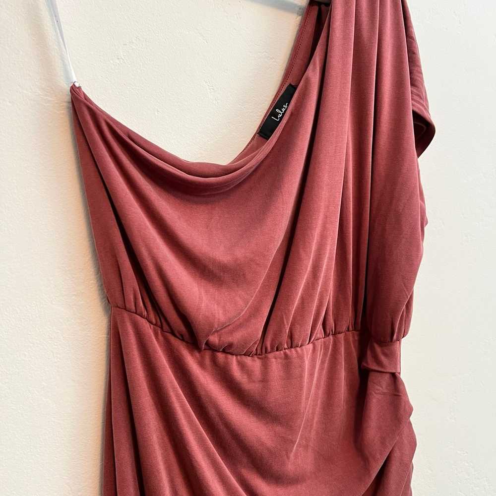 Lulus Raise a Glass Washed Red One-Shoulder Midi … - image 6