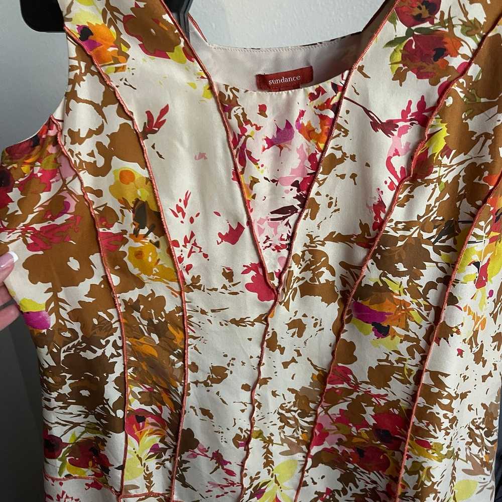 Sundance Floral Print 100% Silk A-Line Dress - image 7