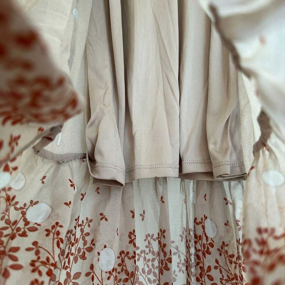 Express Cream Maxi Boho Dress Leaf Print Smocked … - image 5