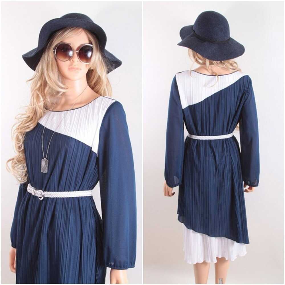 Navy and White Vintage Pleated Dress, Americana D… - image 2